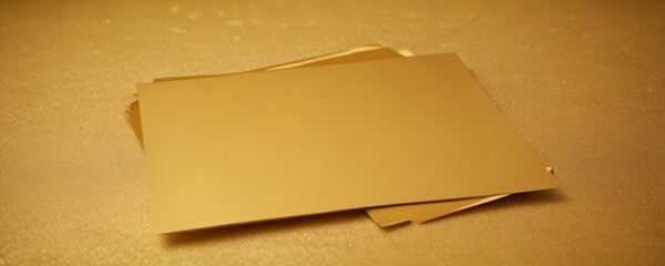 Poster - A stack of blank golden papers rests on a textured golden surface
