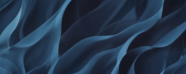 Leinwandbilder - a close-up view flowing, wavy pattern of blue fabric or material, with a dark blue background