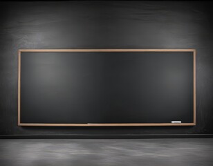 Aufkleber - A large, rectangular blackboard with a wooden frame is mounted on a dark wall, with a white chalkboard eraser visible on the right side