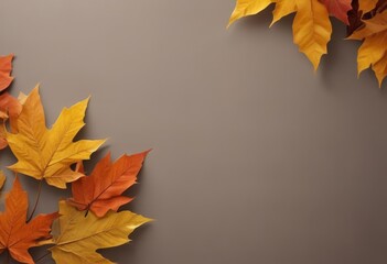 Leinwandbilder - A collection of vibrant autumn leaves in shades of orange and yellow, arranged diagonally on a neutral background