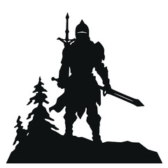 Wall Mural - Monochromatic Silhouette of  warrior with a sword vector illustration