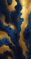 Poster - a striking abstract pattern with swirling blue and gold hues, creating a sense of movement and dynamism The gold elements stand out against the dark blue background, adding