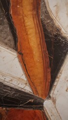 Poster - a close-up view marble surface with a striking pattern of intersecting lines and swirls in various shades of orange, brown, and black