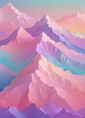 Poster - a surreal, dreamlike landscape with mountains in a vibrant gradient of pink, purple, and blue hues, creating a sense of depth and dimension