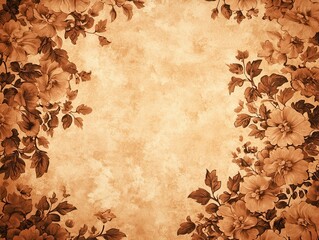 Wall Mural - Vintage Floral Frame on Parchment Paper.