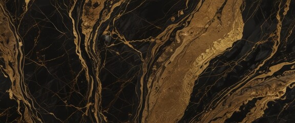 Poster - a close-up view marble surface with a striking pattern of black and gold swirls and lines