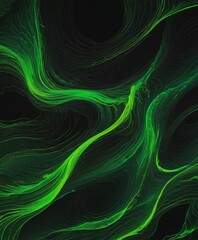Poster - a striking abstract pattern of swirling, green lines and shapes against a black background The lines and shapes are arranged in a way that creates a sense of movement
