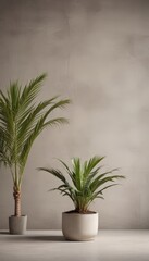 Leinwandbilder - Two potted palm plants with green fronds stand against a light-colored wall, creating a serene indoor setting