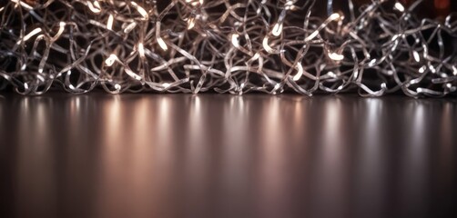 Aufkleber - A close-up view string of Christmas lights, with the lights arranged in a tangled, chaotic pattern and reflecting on a dark surface