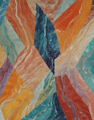 Leinwandbilder - an abstract painting featuring a vibrant composition of overlapping geometric shapes in various colors, including shades of orange, blue, green, and purple