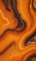 Poster - a close-up view marble surface with a swirling pattern of orange and brown hues, creating a sense of movement and depth