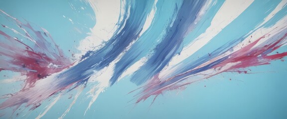 Fototapete - Abstract painting with blue, white, and pink brushstrokes on a light blue background