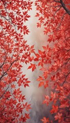 Aufkleber - a serene autumn scene with a waterfall cascading through a forest of trees adorned with vibrant red leaves The waterfall is centrally positioned, creating a sense of depth