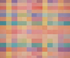 Aufkleber - a vibrant abstract composition featuring a grid of overlapping squares in a variety of pastel colors, including shades of pink, orange, yellow, green, blue,