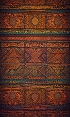 Poster - a detailed, intricate pattern with a repeating geometric design in shades of orange, brown, and green The pattern is composed of various shapes and lines, creating a