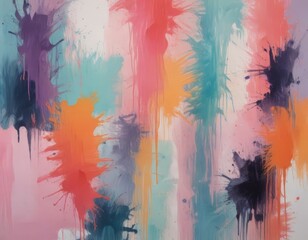 Aufkleber - Abstract Painting featuring a vibrant color palette of pink, orange, blue, and purple, with splashes of color and drips creating a dynamic and energetic composition