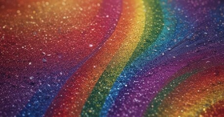 Poster - A close-up view vibrant rainbow, with its distinct colors of red, orange, yellow, green, blue, and purple, is captured in a close-up shot