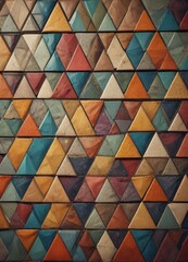 Fototapete - A vibrant mosaic of multicolored triangles, arranged in a repeating pattern, creates a visually striking and textured background