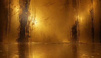 Leinwandbilder - a textured, golden-colored wall with vertical lines and splatters, creating a sense of depth and movement