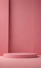 Poster - A pink podium stands against a pink wall, with a vertical line running down the center of the wall