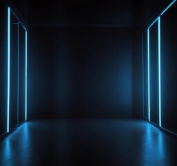 Poster - A dark room with a single, glowing blue line running down the center, creating a sense of depth and perspective