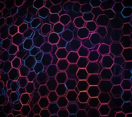 Fototapete - a close-up view pattern of hexagonal shapes in various shades of pink, blue, and black, creating a visually striking and abstract design