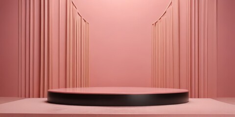 Poster - A pink-themed stage with a black platform and a curved curtain backdrop