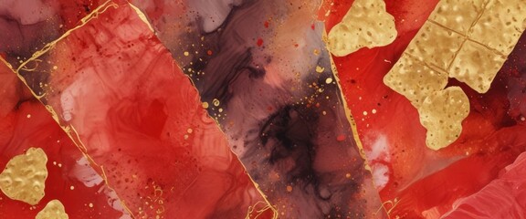 Aufkleber - Abstract background with red, orange, and gold colors, featuring splashes of color and gold accents