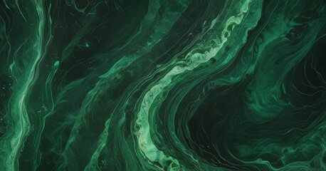 Poster - a close-up view swirling, abstract pattern of green and black hues, resembling the movement of water or a swirling liquid