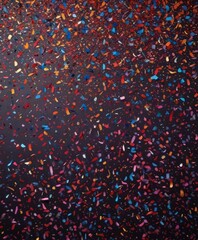 Fototapete - A vibrant display of multicolored confetti falling against a dark background