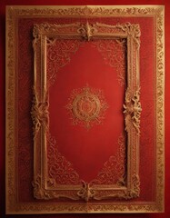 Poster - a large, ornate gold frame with intricate designs, set against a red background