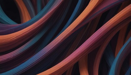 Poster - a close-up view complex arrangement of curved lines in various shades of orange, blue, and purple, creating a visually striking abstract pattern