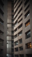 Poster - a tall, modern concrete building with numerous windows, creating a sense of depth and perspective