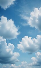 Leinwandbilder - A serene sky with fluffy white clouds against a backdrop clear blue sky