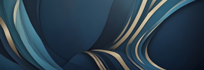 Poster - a dark blue abstract background with a repeating pattern of curved lines in shades of blue and gold, creating a sense of movement and depth