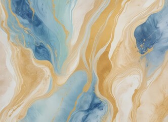Leinwandbilder - a striking abstract pattern with swirling lines and splashes of blue, gold, and white, creating a dynamic and visually captivating composition