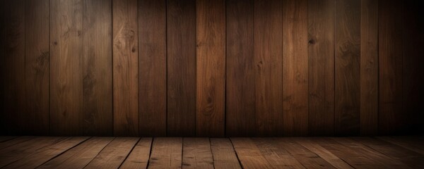 Poster - A dark wooden wall with vertical planks, creating a rustic and textured background
