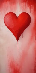 Leinwandbilder - A large, red heart-shaped object is suspended in mid-air against a pinkish-red background, with dripping paint creating a sense of movement and energy