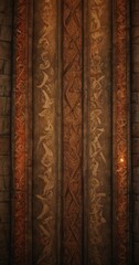 Leinwandbilder - a close-up view stone wall with intricate carvings and patterns, including a series of vertical lines and a curved design