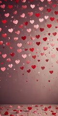 Poster - A gradient of pink and red hearts falling against a dark background, creating a romantic and festive atmosphere