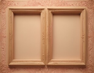 Leinwandbilder - Two ornate wooden frames with intricate carvings are mounted on a peach-colored wall