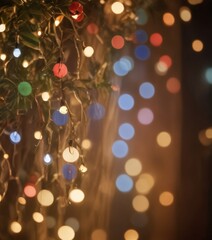 Poster - A close-up view Christmas tree adorned with colorful lights, with the lights appearing to be in motion, creating a dynamic and festive atmosphere