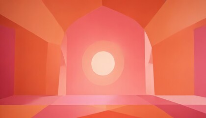 Aufkleber - a geometric interior space with a large circular opening in the center, surrounded by walls painted in a vibrant shade of orange The walls are arranged in a triangular