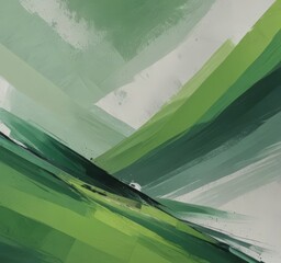 Aufkleber - Abstract landscape painting with green and white brushstrokes, creating a sense of movement and depth