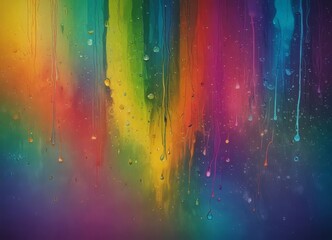 Fototapete - a vibrant, abstract scene with a rainbow-like gradient of colors, including red, orange, yellow, green, blue, and purple, with water droplets scattered throughout