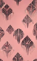 Poster - a repeating pattern of stylized, abstract floral or leaf-like shapes in shades of pink and black against a light pink background