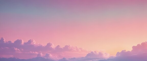 Poster - A serene sky with pink and purple hues, featuring fluffy white clouds and a gradient of colors