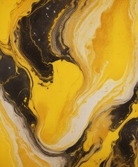 Leinwandbilder - a close-up view vibrant abstract painting with swirling patterns of yellow, black, and white colors