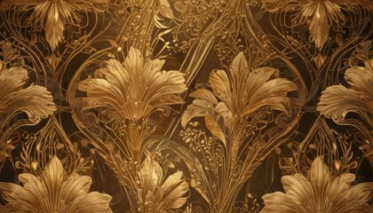 Leinwandbilder - a repeating pattern of golden floral designs against a dark background