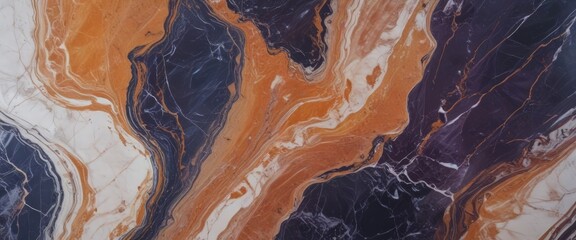 Poster - a close-up view marble surface with a swirling pattern of orange, white, and blue hues